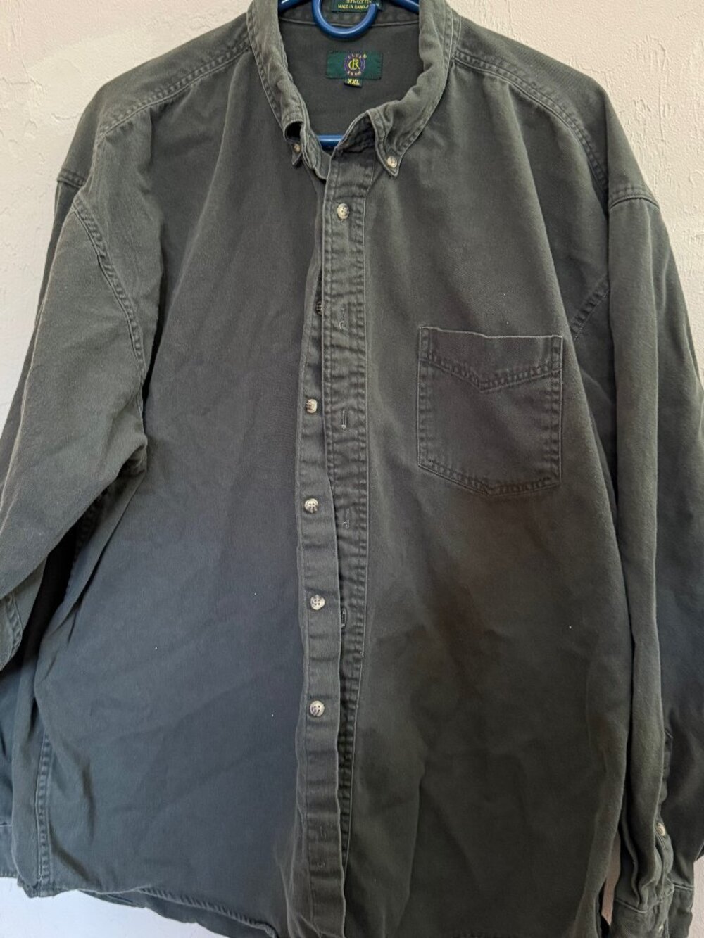 Club Room Men's XXL Washed Olive 100% Cotton Button-Down Shirt Relaxed Vintage L